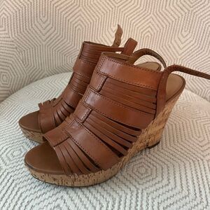 Franco sarto almond leather Wedge cork Sandals 8 boho fun vacation